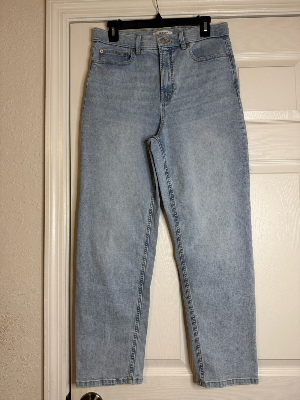 SPANX High Rise Shaping Straight Leg Jeans Light Wash Size 14
